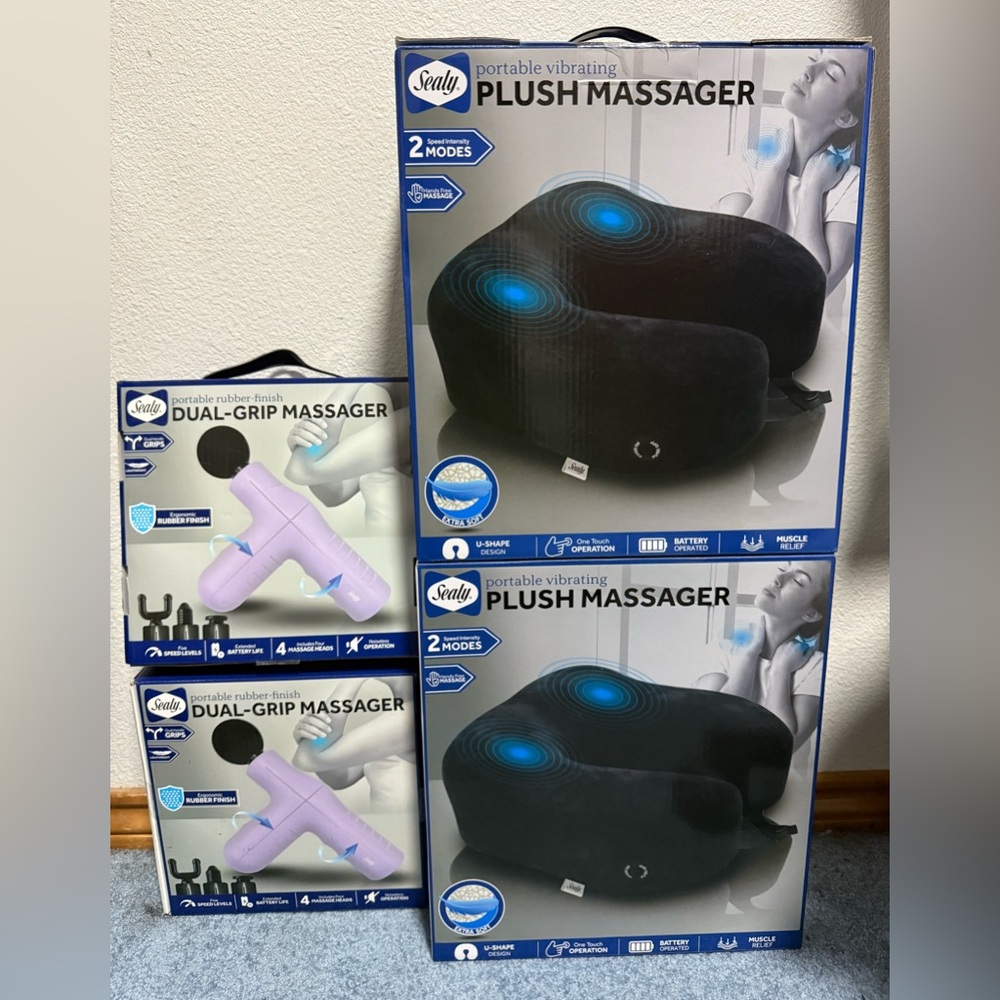 Bundle - 4 sealy massager. Massage gun and plush massager